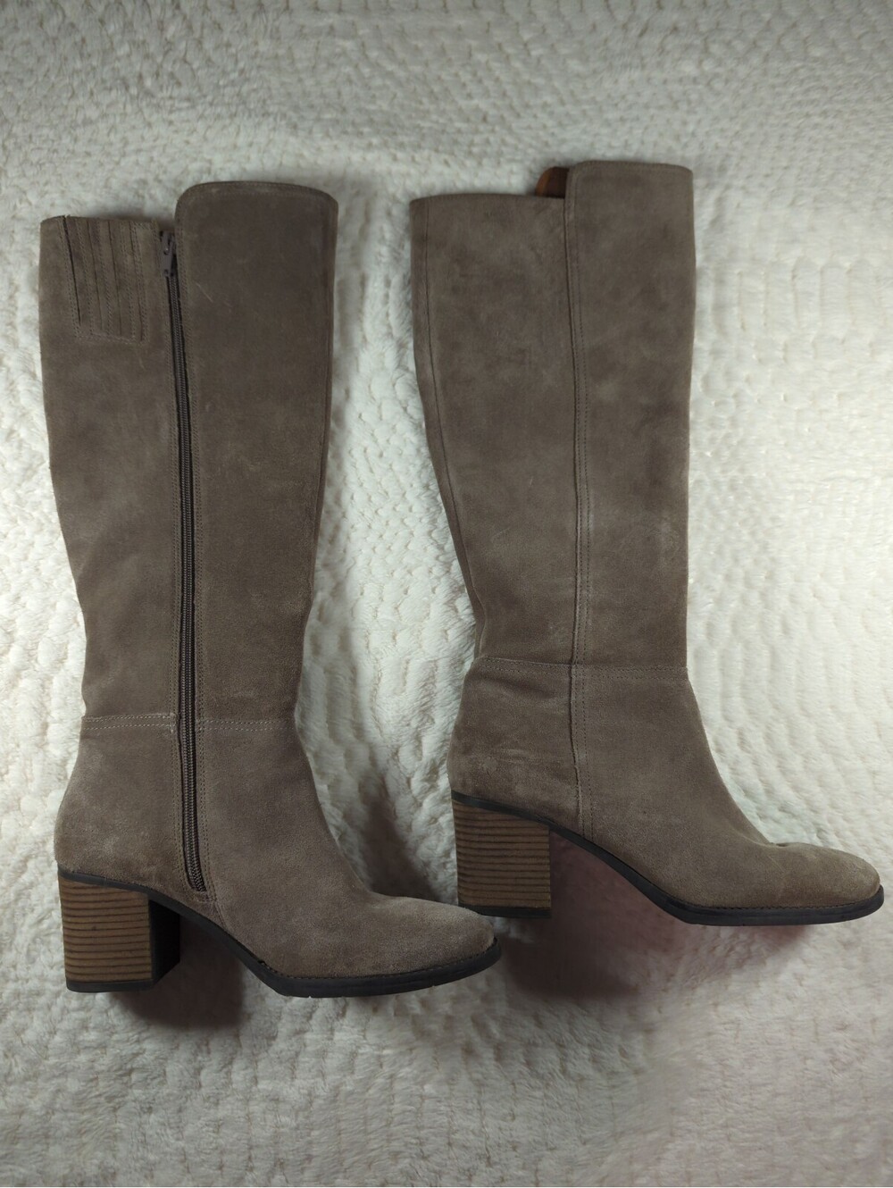 Lucky Brand Bonnay Taupe Suede Knee-High Boots with Block Heel Size 9